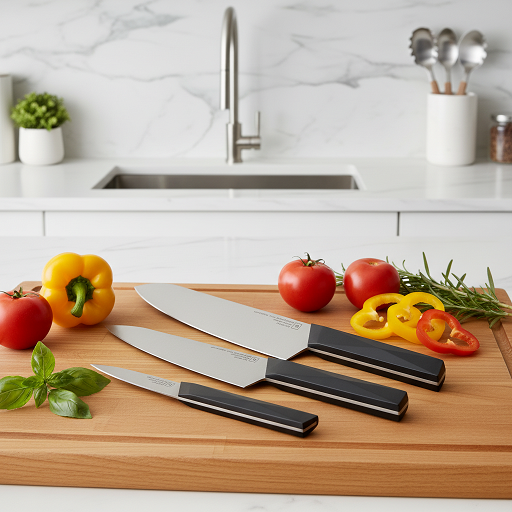 Knife set - 3 FURTIF pieces on wood board
