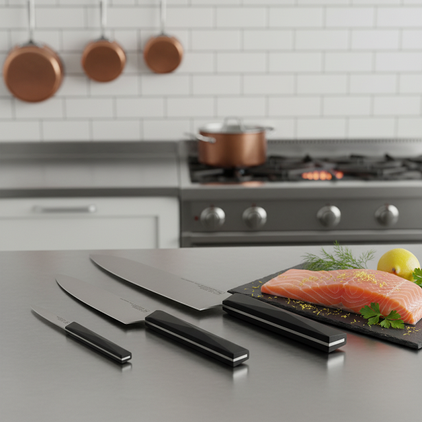 Knife set - 3 FURTIF pieces on wood board