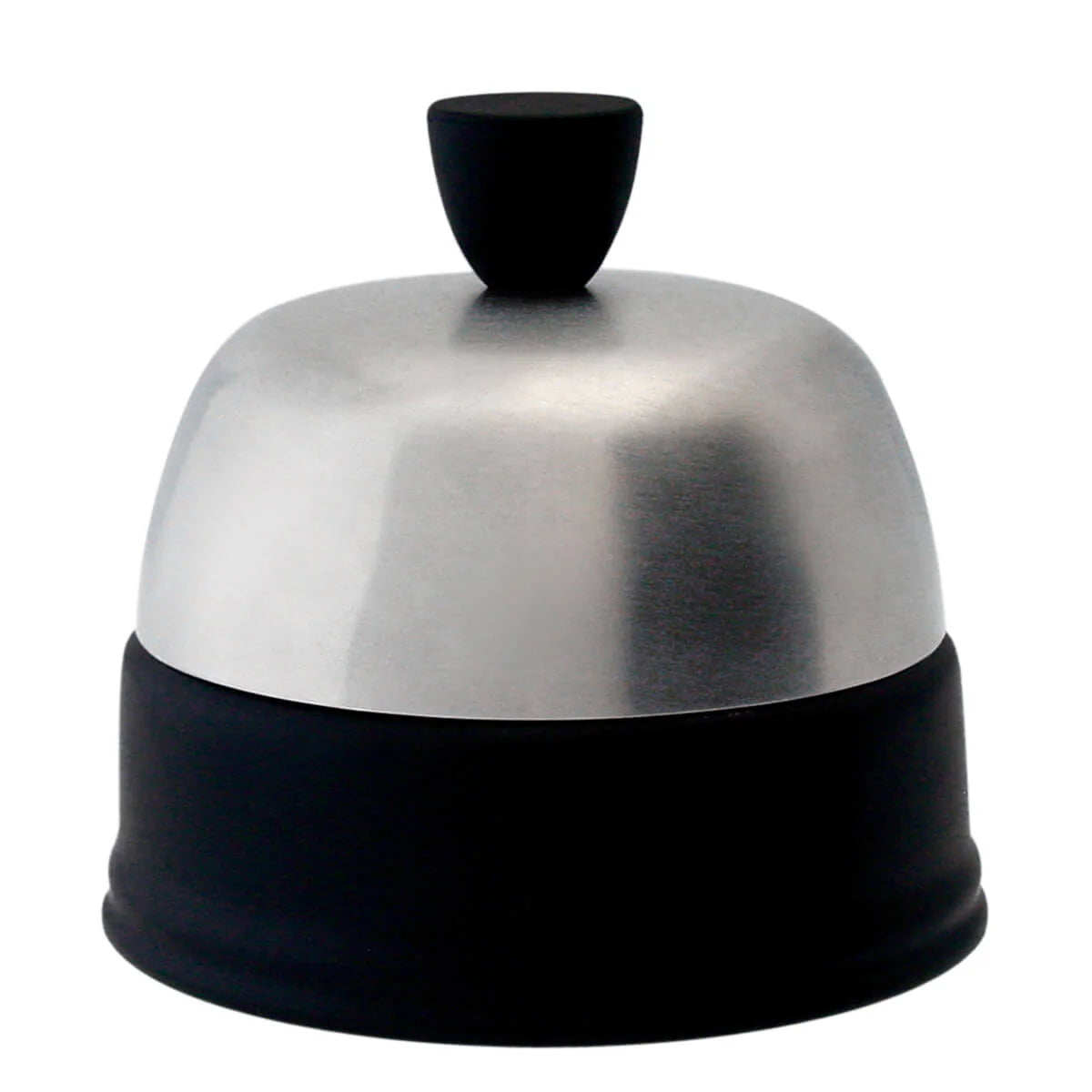 Salam Sugar Bowl by DEGRENNE in black porcelain with a polished stainless steel mirror lid and black knob.
