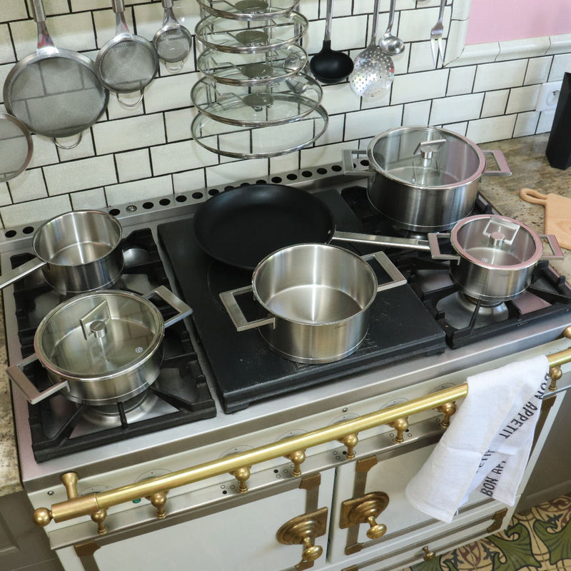 Cristel Fryingpans set and Cristel Saucepans set in a French Kitchen