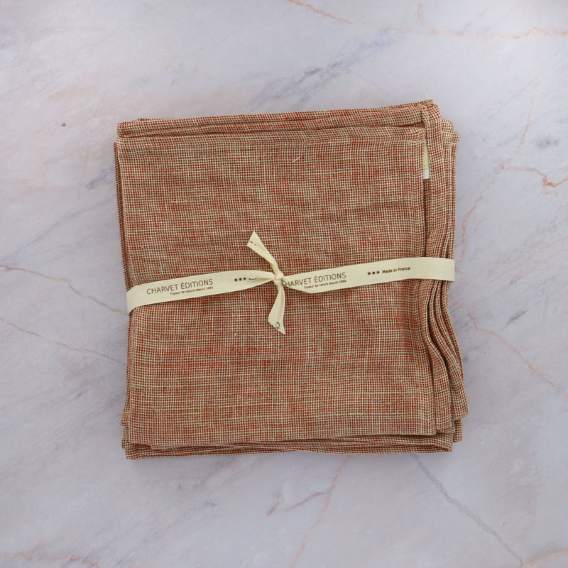 Charvet Edition Napkins MODENA Red Linen on Marble