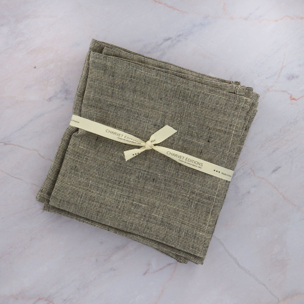Charvet Edition Napkins MODENA Black Linen on Marble