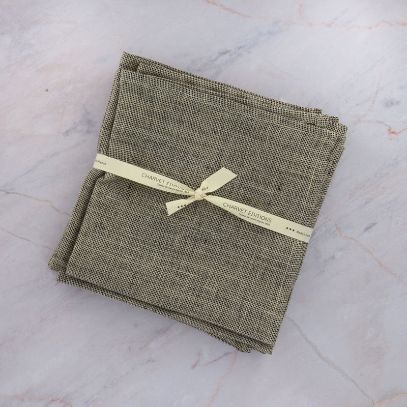 Charvet Edition Napkins MODENA Black Linen on Marble