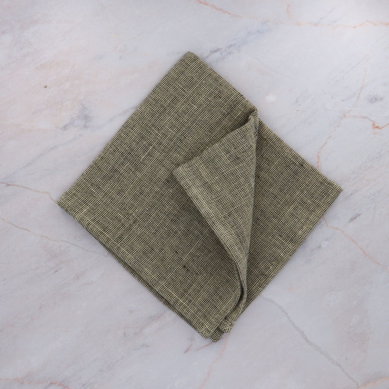 Charvet Edition Folded Napkins MODENA Black Linen on Marble