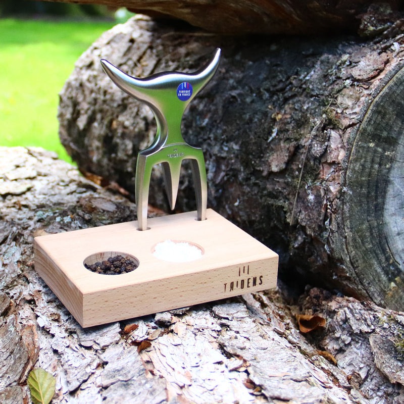 Brushed tridens fork with wooden base - Tridens