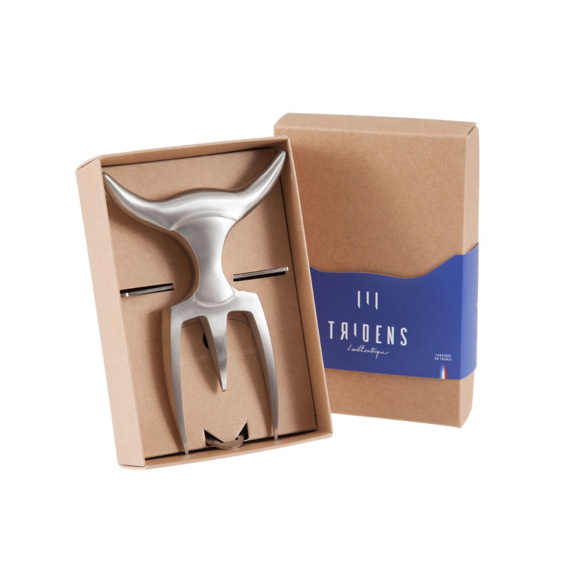 Brushed tridens and its stainless Steel base in its Box